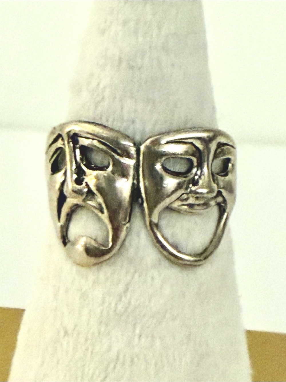 925 Sterling Silver Comedy Tragedy Theater Masks Ring Drama Vintage Sz 9